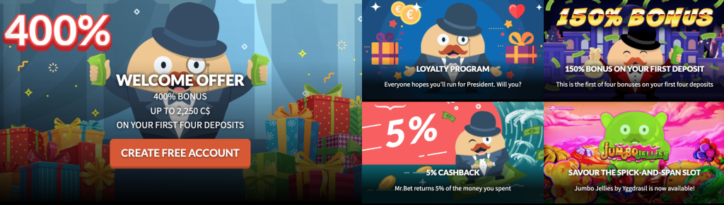 Mr.Bet bonuses and cashback for new players
